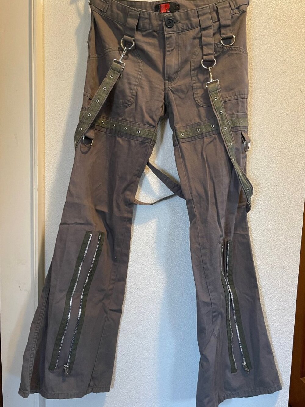 NWOT Vintage Y2K Tripp NYC bondage pants 5 27 straps sexy wide leg goth punk